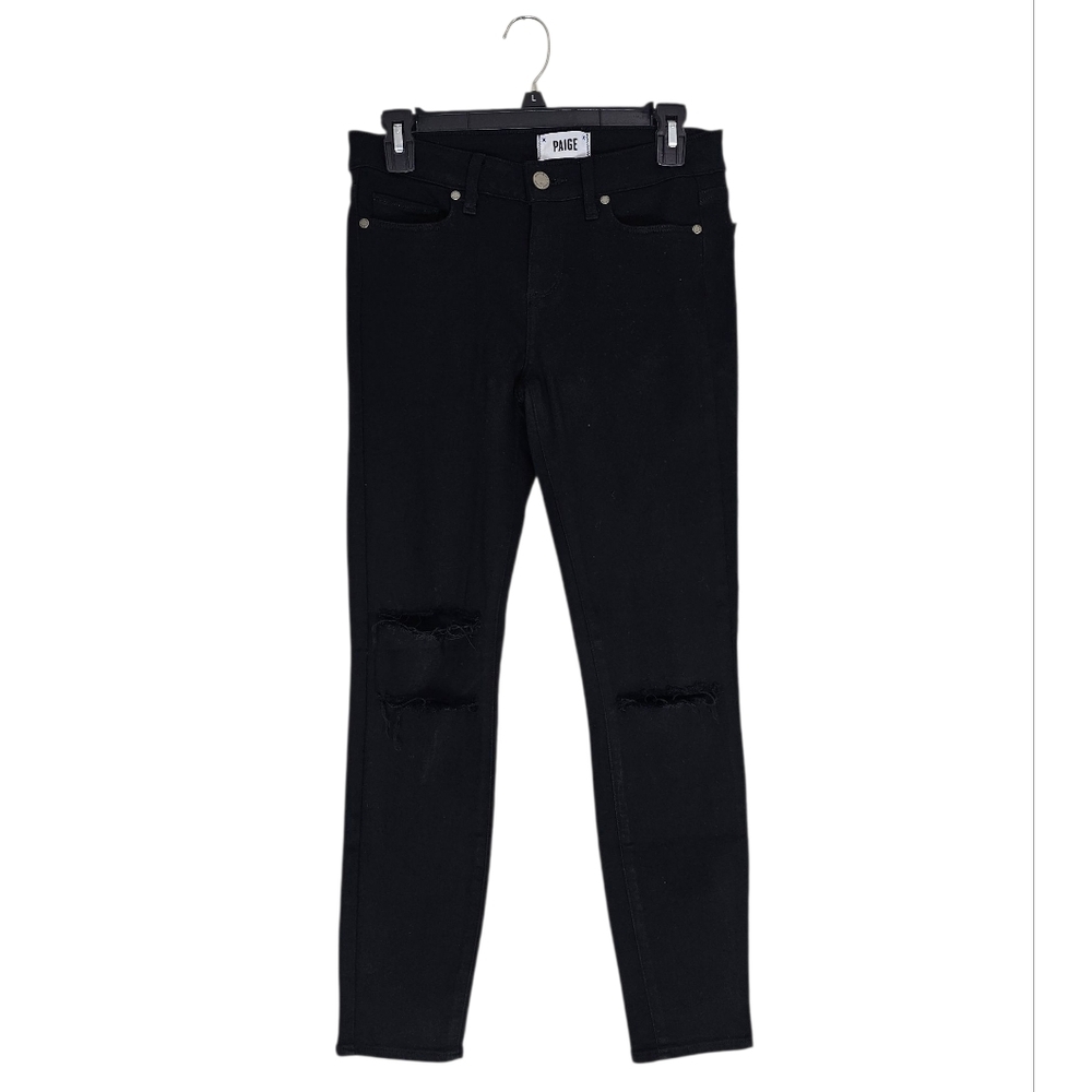 PAIGE Verdugo Ankle Skinny High Rise Black Distressed Moto Y2K Jeans 29 Preowned